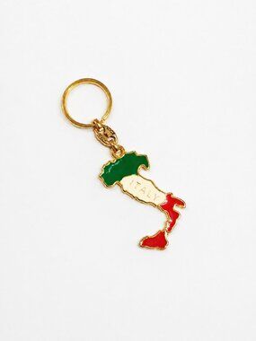 Made in Italy Italy Map Enamel Keychain Gold Tone Vintage Souvenir Key Ring Trav